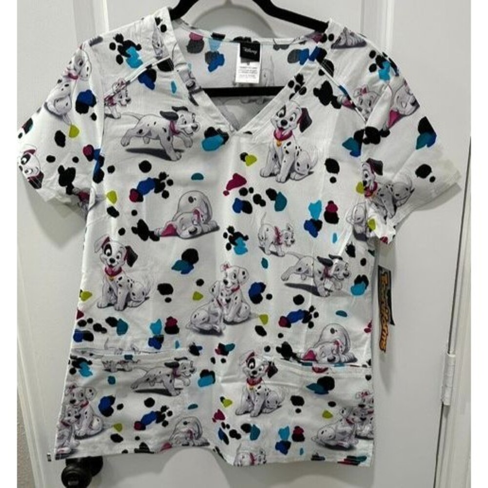 NWT Disney 101 Dalmatians Scrub Top Cherokee Tooniforms Women's Med V Neck